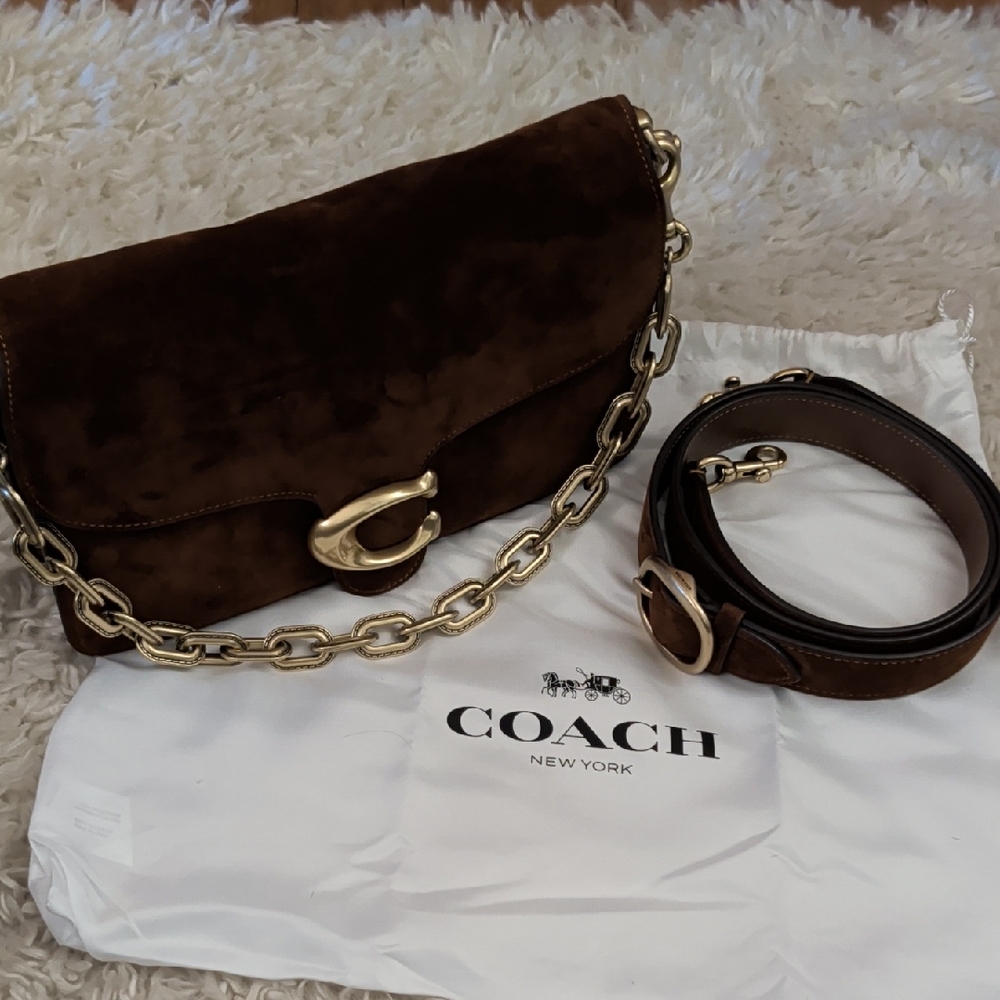Coach Chain Tabby Shoulder Bag Brown Suede